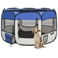 Parque Dobrável P/ Cão C/ Saco de Transporte 110x110x58cm Azul