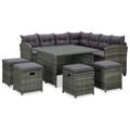 Conjunto Lounge de Jardim C/ Almofadões Vime Pe Cinzento 6 pcs