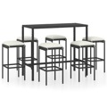 Conjunto de Bar P/ Jardim C/ Almofadões Vime Pe Preto 7 pcs