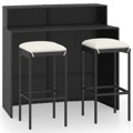 Conjunto de Bar para Jardim com Almofadões Preto 3 pcs