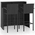 Conjunto de Bar para Jardim Preto 3 pcs