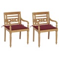Cadeiras Batávia C/ Almofadões Vermelho Tinto 2 pcs Teca Maciça