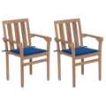 Cadeiras de Jardim C/ Almofadões Azul Real 2 pcs Teca Maciça