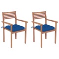 Cadeiras de Jardim C/ Almofadões Azuis 2 pcs Teca Maciça