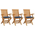Cadeiras de Jardim C/ Almofadões Azul Real 3 pcs Teca Maciça