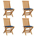 Cadeiras de Jardim C/ Almofadões Azul Real 4 pcs Teca Maciça
