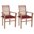 Cadeiras Jantar C/ Almofadões Vermelho Tinto 2 pcs Teca Maciça