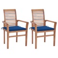 Cadeiras de Jantar C/ Almofadões Azul Real 2 pcs Teca Maciça
