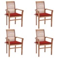 Cadeiras de Jantar 4 pcs C/ Almofadões Vermelhos Teca Maciça