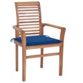 Cadeiras de Jantar 4 pcs C/ Almofadões Azul Real Teca Maciça