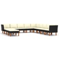 Conjunto Lounge de Jardim C/ Almofadões Vime Pe Preto 12 pcs