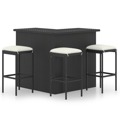 Conjunto de Bar P/ Jardim com Almofadões Vime Pe Preto 4 pcs