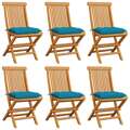 Cadeiras de Jardim C/ Almofadões Azul-claro 6 pcs Teca Maciça