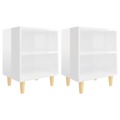 Mesas Cabeceira Pernas Madeira 2pcs 40x30x50cm Branco Brilhante