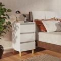 Mesa Cabeceira C/ Pernas Madeira 40x35x69 cm Branco Brilhante