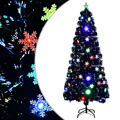 Árvore de Natal com Flocos de Neve LED 210 cm Fibra ótica Preto