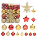 Conjunto de Enfeites de Natal Dourado e Vermelho 70 pcs