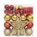 Conjunto de Enfeites de Natal Dourado e Vermelho 70 pcs