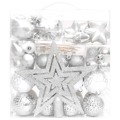 Conjunto de Enfeites de Natal Prateado e Branco 70 pcs