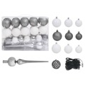 Conjunto de Bolas de Natal 61 pcs C/ Pico e 150 Leds Branco/cinza