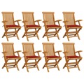 Cadeiras de Jardim C/ Almofadões Vermelhos 8 pcs Teca Maciça