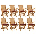 Cadeiras de Jardim + Almofadões Vermelho Tinto 8pcs Teca Maciça