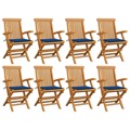 Cadeiras de Jardim C/ Almofadões Azul-real 8 pcs Teca Maciça