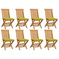 Cadeiras Jardim C/ Almofadões Verde Brilhante 8 pcs Teca Maciça