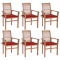 Cadeiras de Jantar C/ Almofadões Vermelhos 6 pcs Teca Maciça