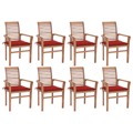 Cadeiras de Jantar 8 pcs C/ Almofadões Vermelhos Teca Maciça