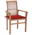 Cadeiras de Jantar 8 pcs C/ Almofadões Vermelhos Teca Maciça