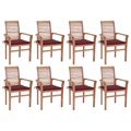 Cadeiras Jantar 8 pcs C/ Almofadões Vermelho Tinto Teca Maciça
