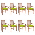 Cadeiras Jantar 8 pcs C/ Almofadões Verde Brilhante Teca Maciça
