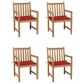 Cadeiras de Jardim C/ Almofadões Vermelhos 4 pcs Teca Maciça
