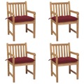 Cadeiras de Jardim C/ Almofadões Vermelho Tinto 4 pcs Teca Maciça