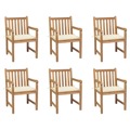 Cadeiras de Jardim C/ Almofadões Cor Creme 6 pcs Teca Maciça
