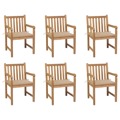 Cadeiras de Jardim C/ Almofadões Beges 6 pcs Teca Maciça