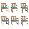 Cadeiras de Jardim C/ Almofadões Azuis 6 pcs Teca Maciça