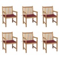 Cadeiras de Jardim Almofadões Vermelho Tinto 6 pcs Teca Maciça