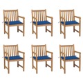 Cadeiras de Jardim C/ Almofadões Azul Real 6 pcs Teca Maciça