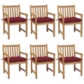 Cadeiras Jardim C/ Almofadões Vermelho Tinto 6 pcs Teca Maciça