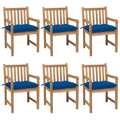 Cadeiras de Jardim C/ Almofadões Azuis 6 pcs Teca Maciça