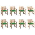 Cadeiras de Jardim C/ Almofadões Verde 8 pcs Teca Maciça