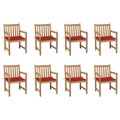 Cadeiras de Jardim C/ Almofadões Vermelho 8 pcs Teca Maciça