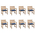 Cadeiras de Jardim C/ Almofadões Azul Real 8 pcs Teca Maciça