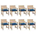 Cadeiras de Jardim C/ Almofadões Azul 8 pcs Teca Maciça