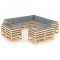 Conjunto Lounge de Jardim C/ Almofadões Pinho Maciço 11 pcs