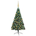 Meia Árvore Natal Artificial C/ Luzes LED e Bolas 180 cm Verde