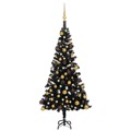 Árvore de Natal Artificial C/ Luzes LED e Bolas 120cm Pvc Preto