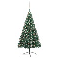 Meia Árvore Natal Artificial C/ Luzes LED e Bolas 150 cm Verde